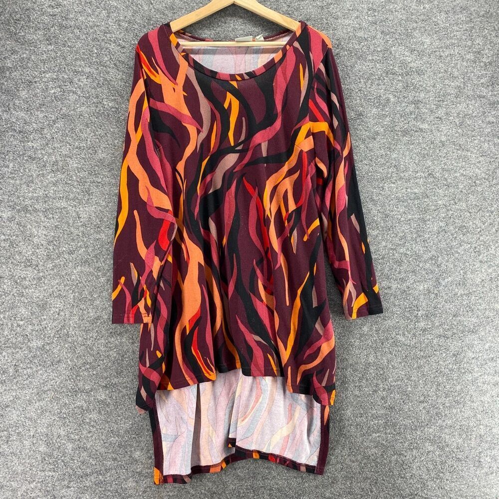 Zim & Zoe Dress Women 18 Plus Purple Geometric Shift Short Long Sleeve Casual